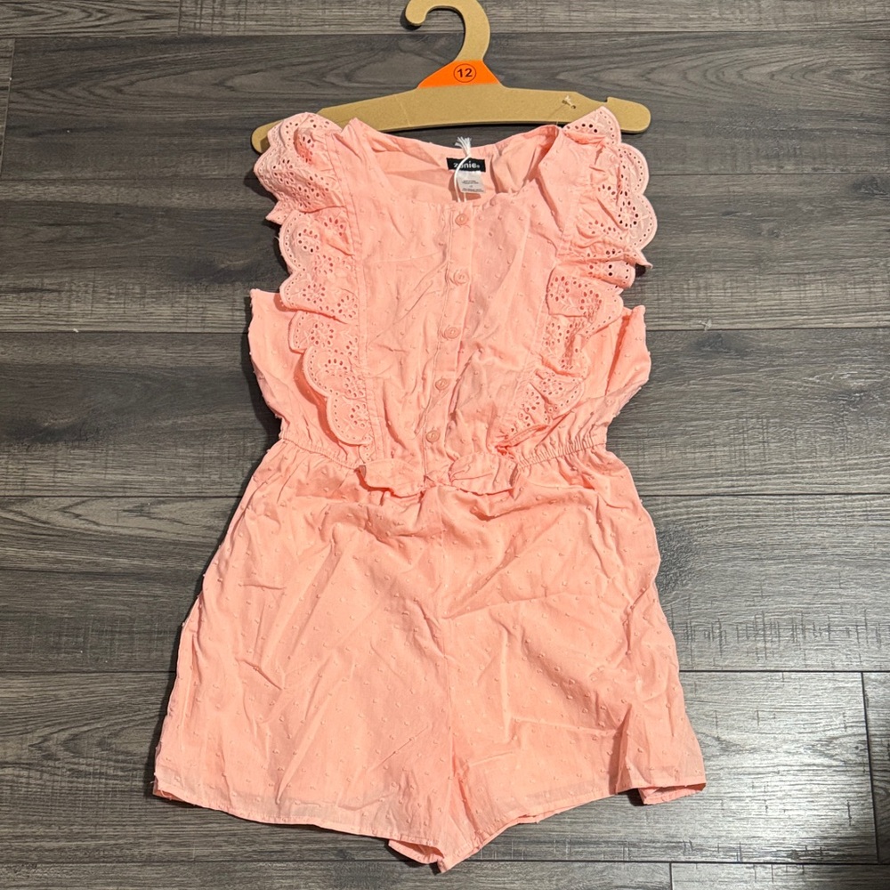 Zunie Peach Eyelet Ruffle Romper